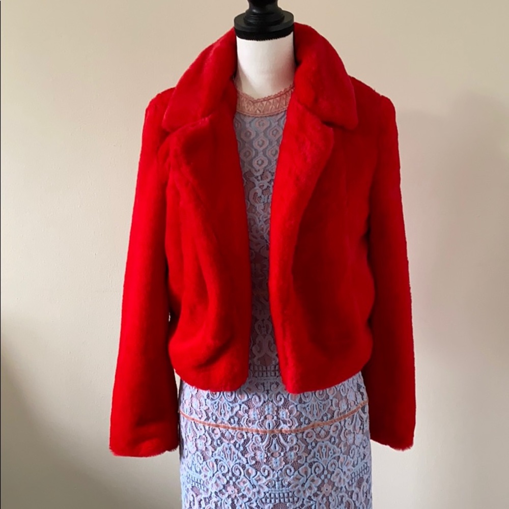 NWOT BlankNYC  siren faux fur jacket in red size s